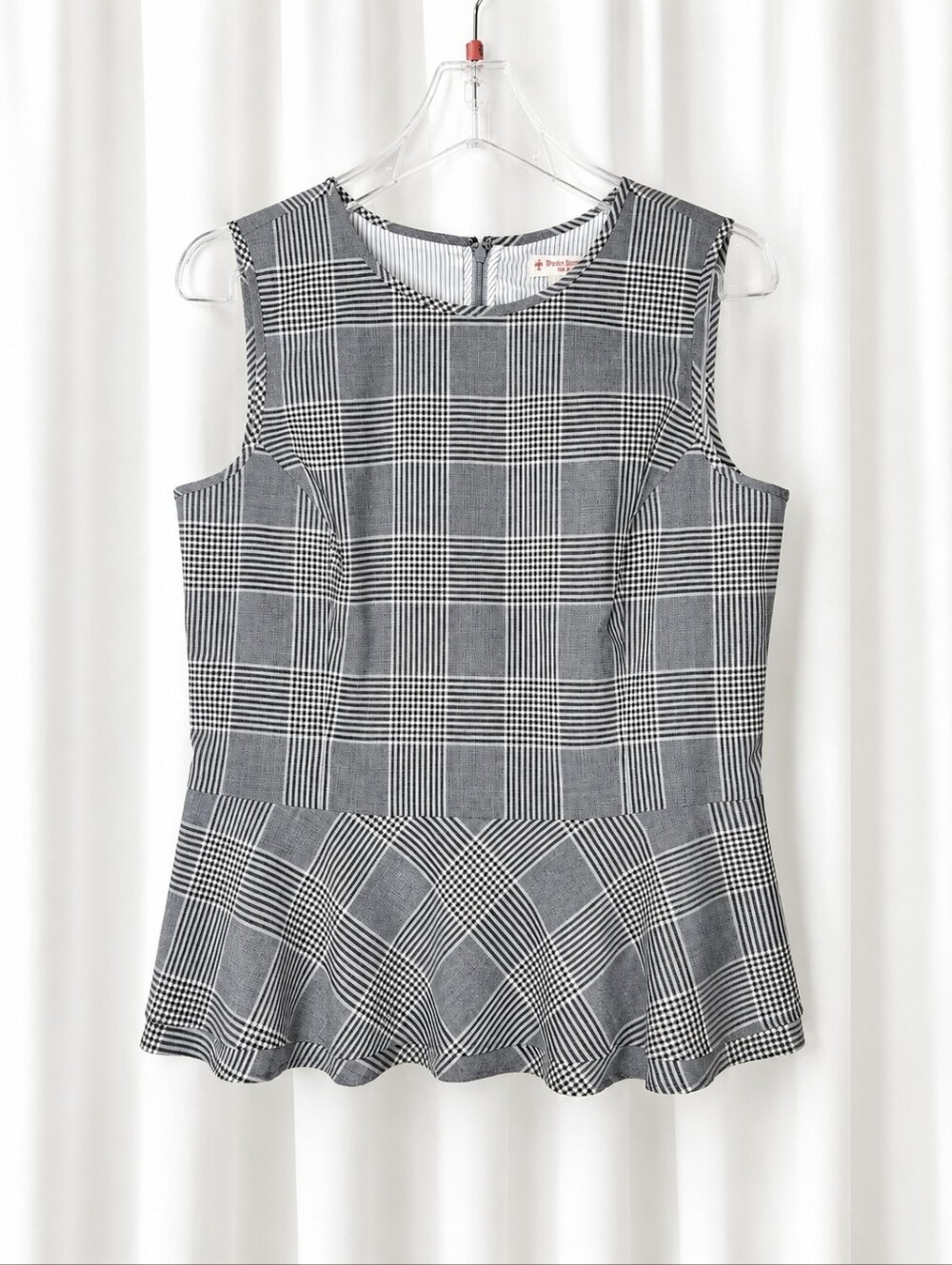 Brooks Brothers Red Fleece Gray Glen Plaid Wool Blend Chic Career Peplum Blouse
